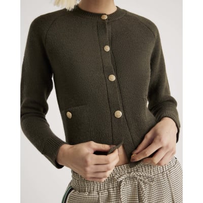 Khaki Knitted Long Sleeve Cardigan