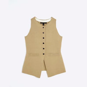 Khaki Knitted Longline Waistcoat