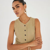 Khaki Knitted Longline Waistcoat