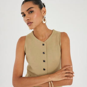 Khaki Knitted Longline Waistcoat