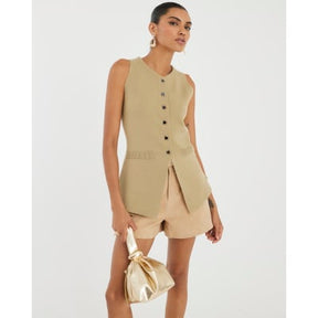 Khaki Knitted Longline Waistcoat