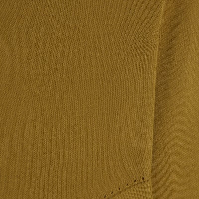 Khaki Linen Blend Knit Asymmetric Jumper