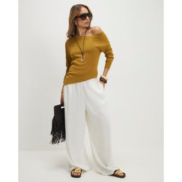 Khaki Linen Blend Knit Asymmetric Jumper