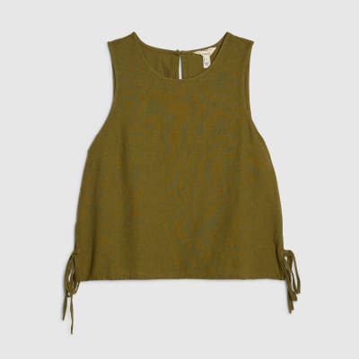 Khaki Linen Blend Tank Top