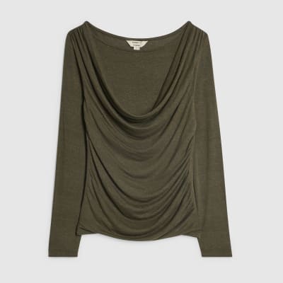 Khaki Long Sleeve Drape Layered Top