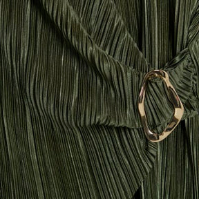 Khaki Long Sleeve Plisse Wrap Top