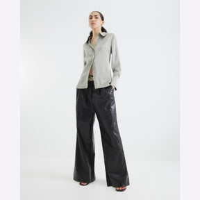 Khaki Long Sleeve Satin Slimline Shirt