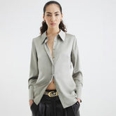 Khaki Long Sleeve Satin Slimline Shirt