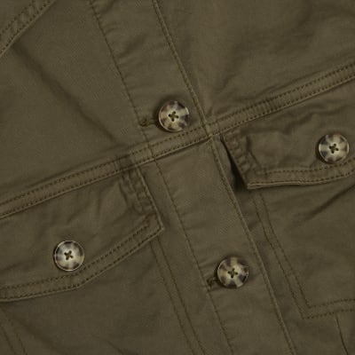 Khaki Long Sleeve Stretch Fitted Jacket