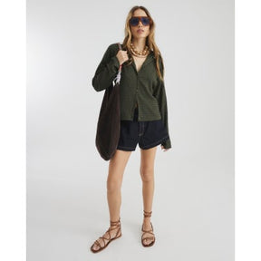 Khaki Long Sleeve Textured Cardigan