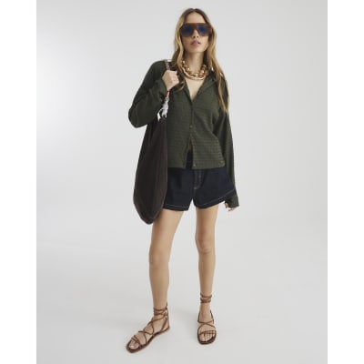 Khaki Long Sleeve Textured Cardigan