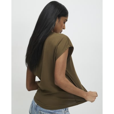 Khaki Loose Fit Short Sleeve Top