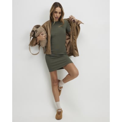 Khaki Mini T-Shirt Dress