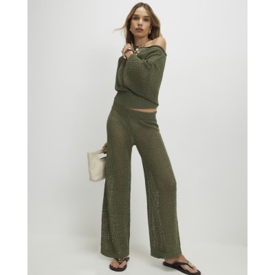 Khaki Open Stitch Knitted Trousers