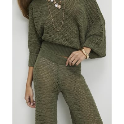 Khaki Open Stitch Knitted Trousers