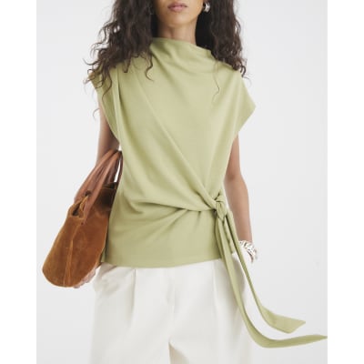 Khaki Premium Short Sleeve Side Knot T-Shirt