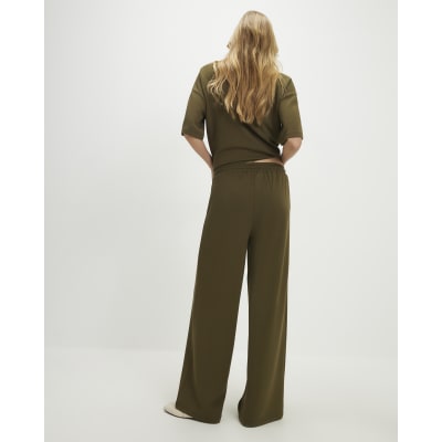 Khaki Premium Whipstitch Wide Leg Joggers