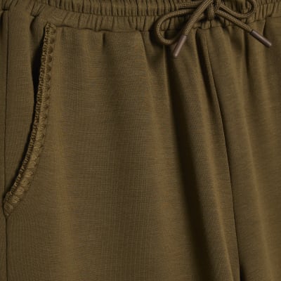 Khaki Premium Whipstitch Wide Leg Joggers
