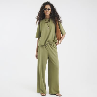 Khaki Premium Wide Leg Joggers