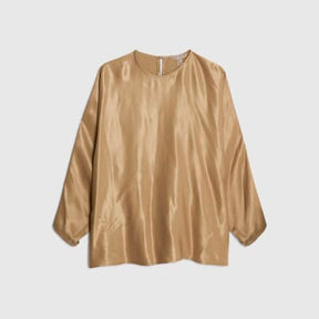 Khaki Satin Long Batwing Sleeve Top
