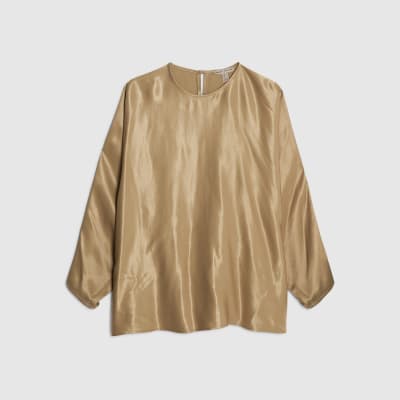 Khaki Satin Long Batwing Sleeve Top