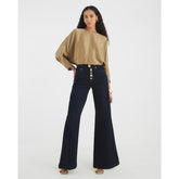 Khaki Satin Long Batwing Sleeve Top