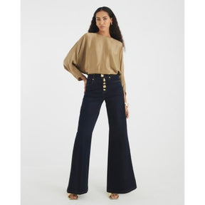 Khaki Satin Long Batwing Sleeve Top