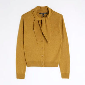 Khaki Scarf Neck Cardigan