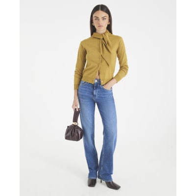 Khaki Scarf Neck Cardigan