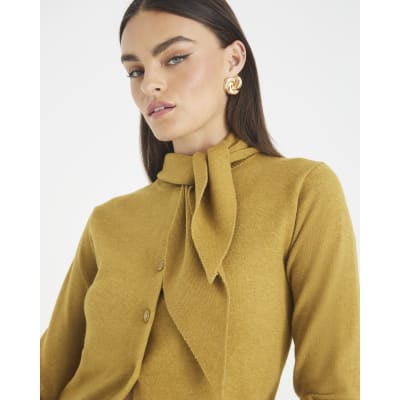 Khaki Scarf Neck Cardigan