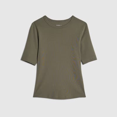 Khaki Short Sleeve Cotton Fitted Top