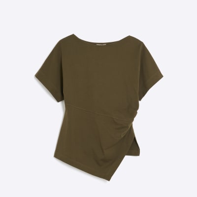 Khaki Short Sleeve Drape Side T-shirt