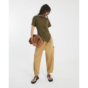 Khaki Short Sleeve Drape Side T-shirt