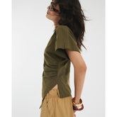 Khaki Short Sleeve Drape Side T-shirt