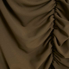 Khaki Short Sleeve Ruched Midi Dress