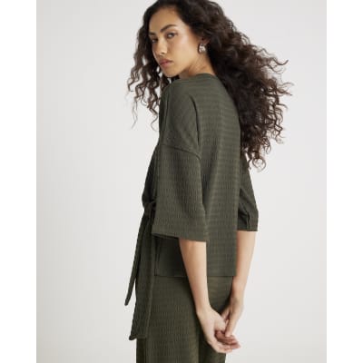 Khaki Short Sleeve Textured Tie T-shirt