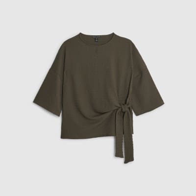 Khaki Short Sleeve Textured Tie T-shirt