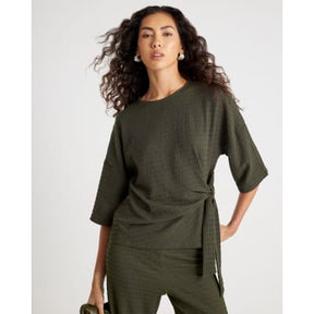 Khaki Short Sleeve Textured Tie T-shirt