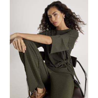 Khaki Short Sleeve Textured Tie T-shirt