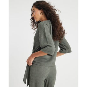 Khaki Short Sleeve Textured Tie T-shirt