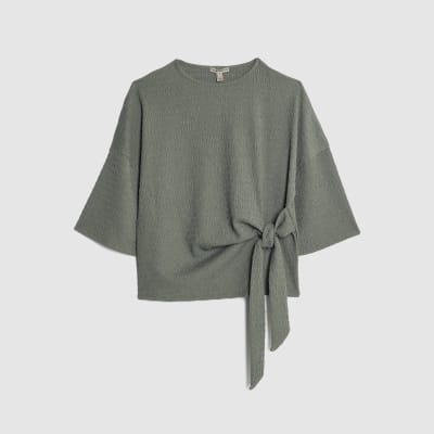 Khaki Short Sleeve Textured Tie T-shirt