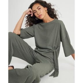 Khaki Short Sleeve Textured Tie T-shirt