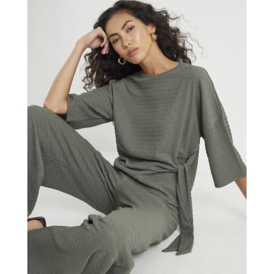 Khaki Short Sleeve Textured Tie T-shirt