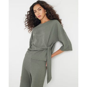 Khaki Short Sleeve Textured Tie T-shirt