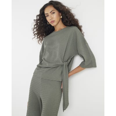 Khaki Short Sleeve Textured Tie T-shirt