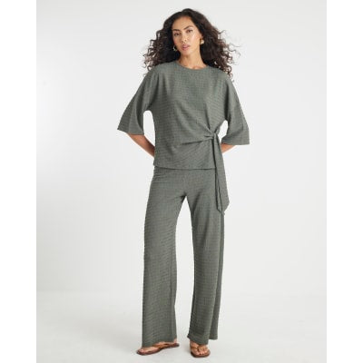 Khaki Short Sleeve Textured Tie T-shirt