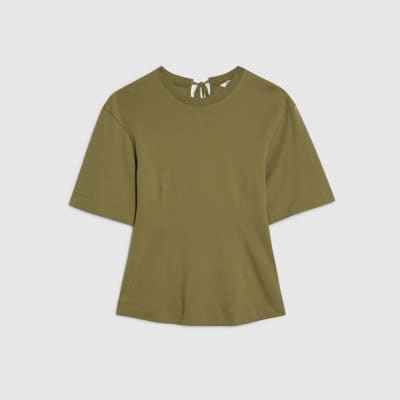 Khaki Short Sleeve Tie Back Seamed Top