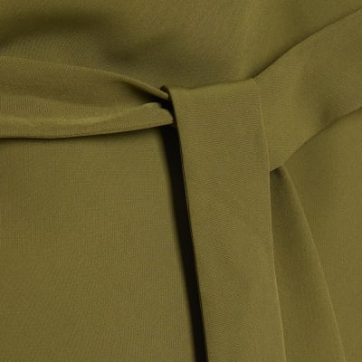 Khaki Short Sleeve Tie Waist Tailored Top