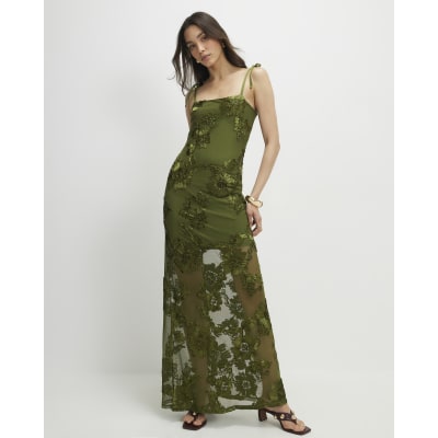 Khaki Sleeveless Cornelli Maxi Dress