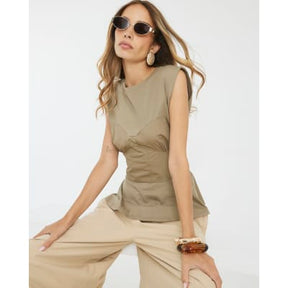 Khaki Sleeveless Tie Back Corset Top